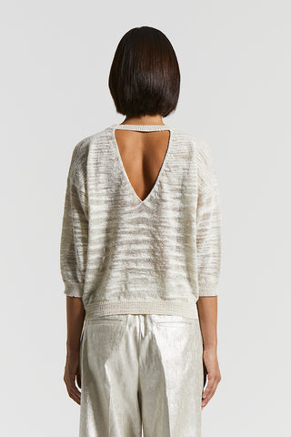 Slub cotton-linen tricot sweater with Lurex