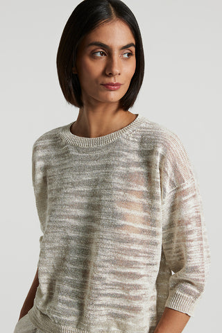 Slub cotton-linen tricot sweater with Lurex