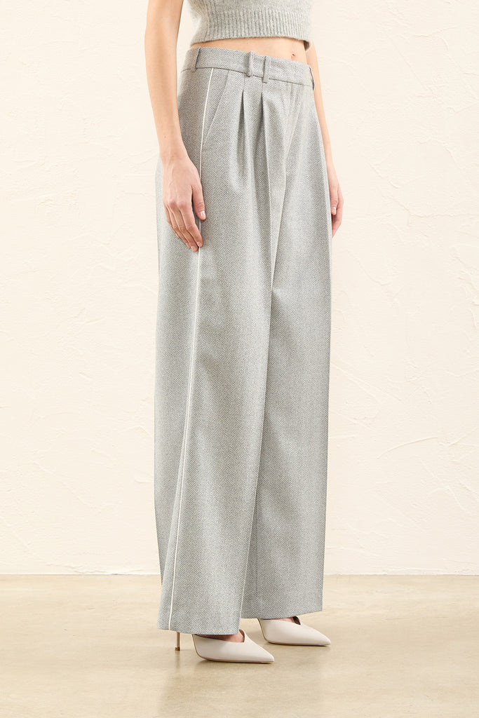 Stretch wool and lurex herringbone flannel trousers  