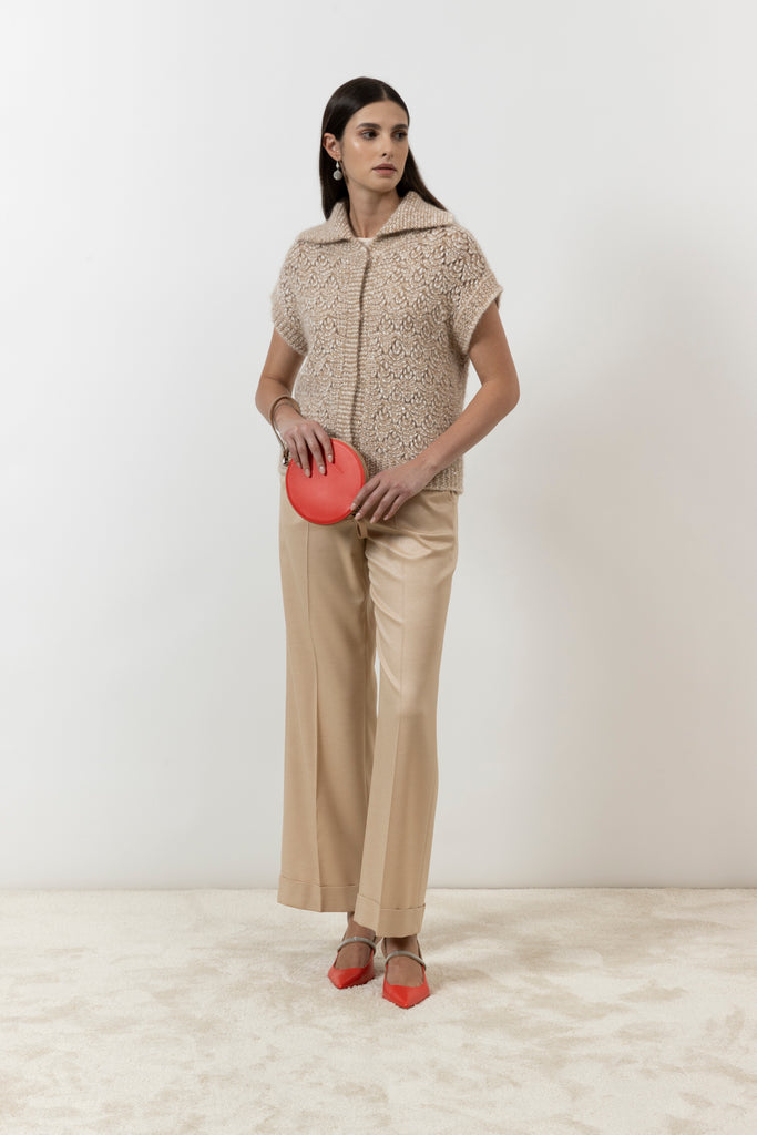 Straight trousers in wool and viscose jaspé flannel  