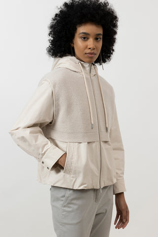 Hooded jacket made of technical cotton, wool and cashmere  