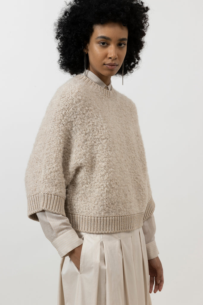 Alpaca wool, cashmere, silk and Lurex bouclé sweater  