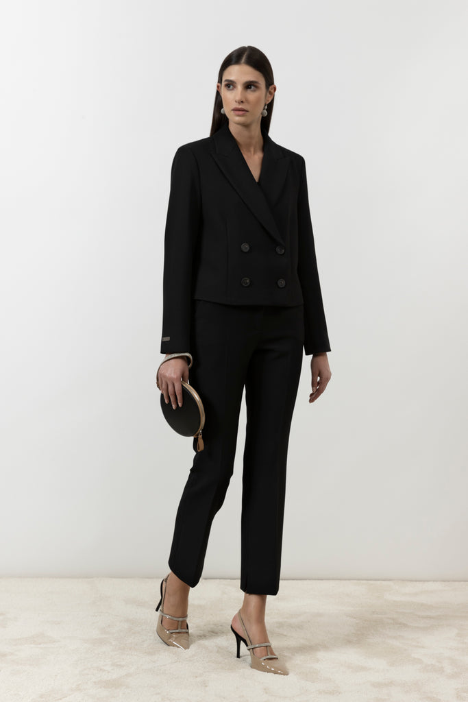 Viscose and cotton double-breasted crop blazer  