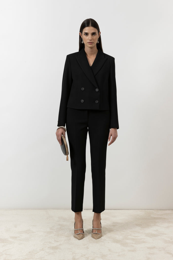 Viscose and cotton double-breasted crop blazer  