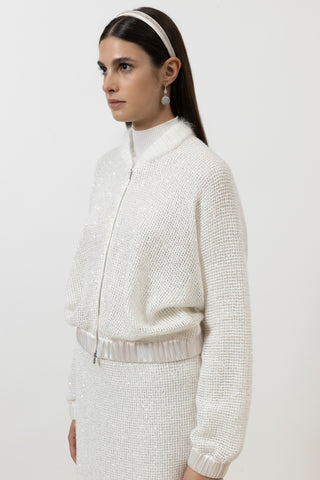 Micro sequins mesh knit bomber sweatshirt  