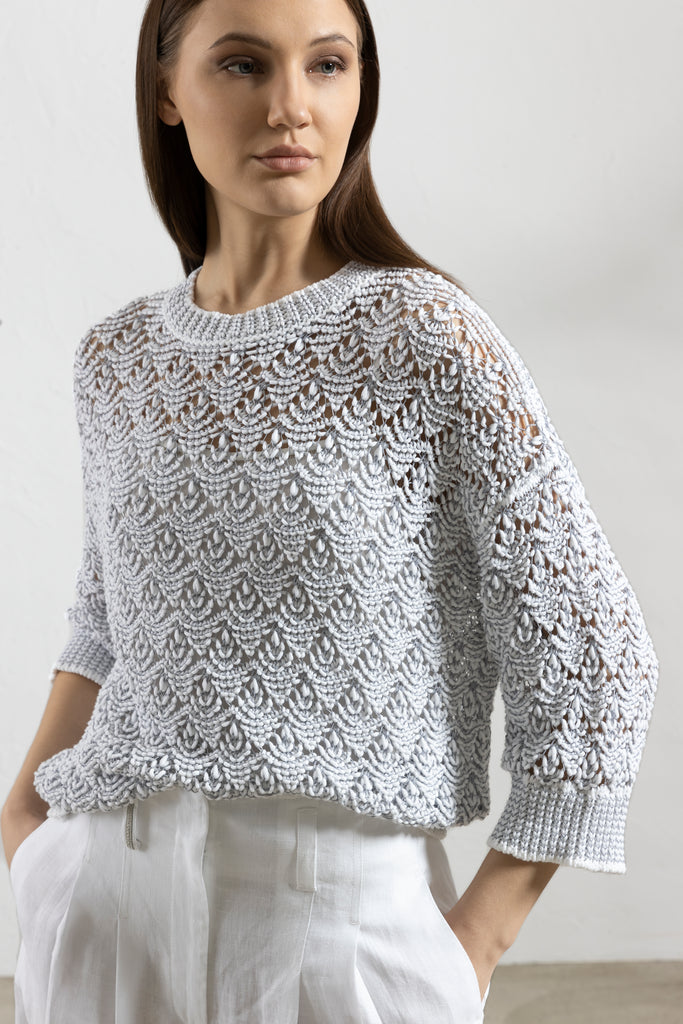 Crotched sweater in cotton and lurex cordonnet  
