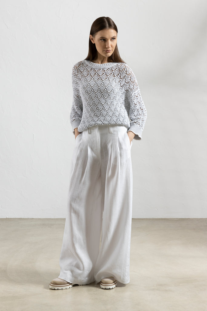 Crotched sweater in cotton and lurex cordonnet  