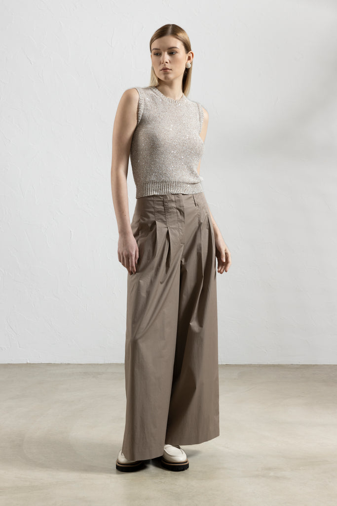 Top in linen, viscose and tencel blend with sequins  