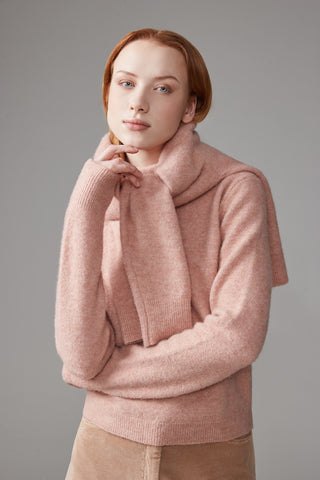 Funnel neck sweater in alpaca yarn and stretch wool  