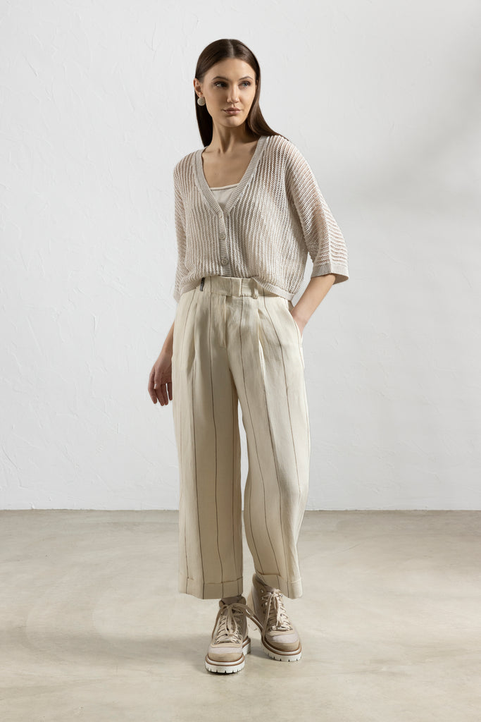 Maxi striped linen trousers  