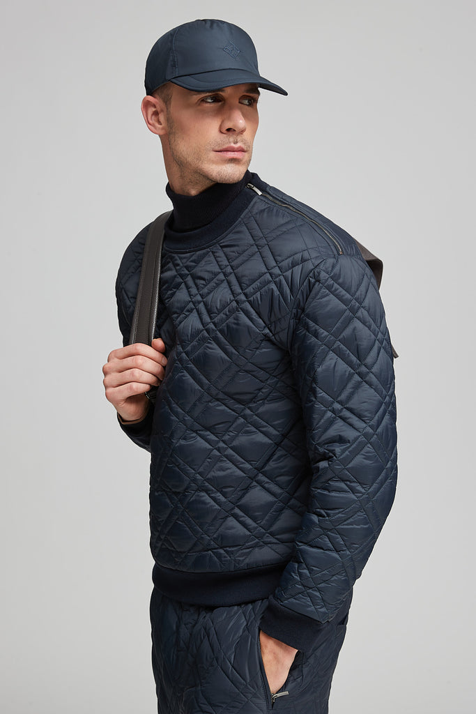 Technical microfibre and jersey quilted sweatshirt  