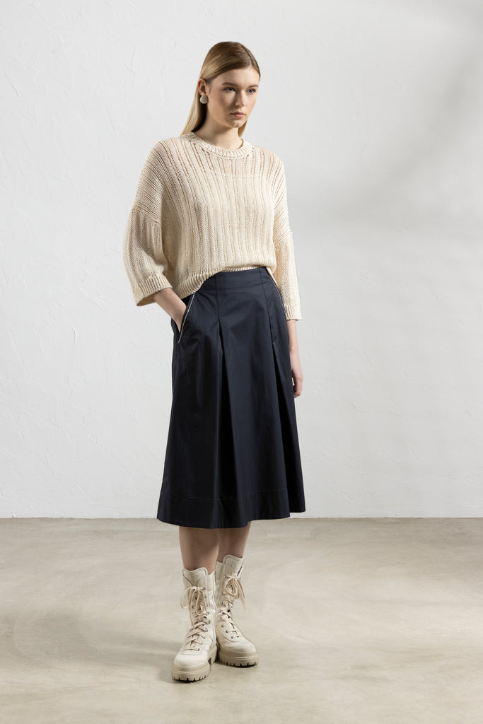 Light stretch cotton satin midi skirt  