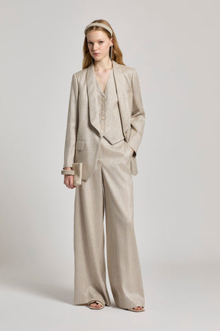 Pantalone in resca di lino, viscosa e lamé