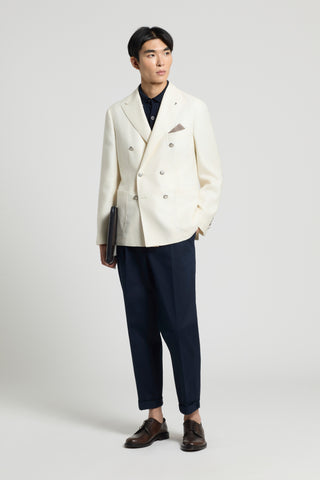 Blazer doppiopetto in lana, seta e lino