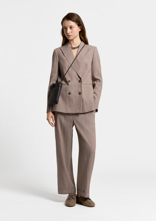 Pantaloni in twill gessato di cotone lino