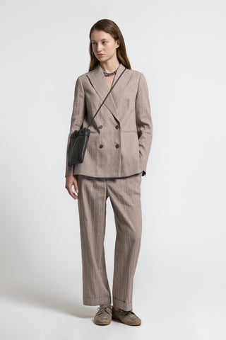 Blazer gessato in twill di cotone lino