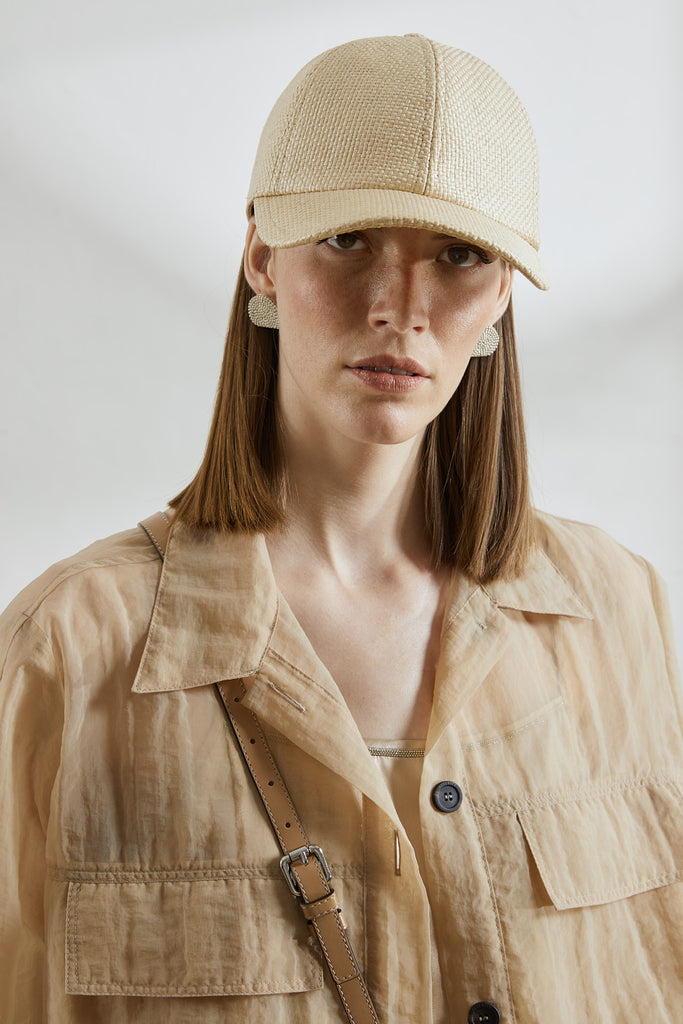 Straw-effect fabric and cotton baseball cap  