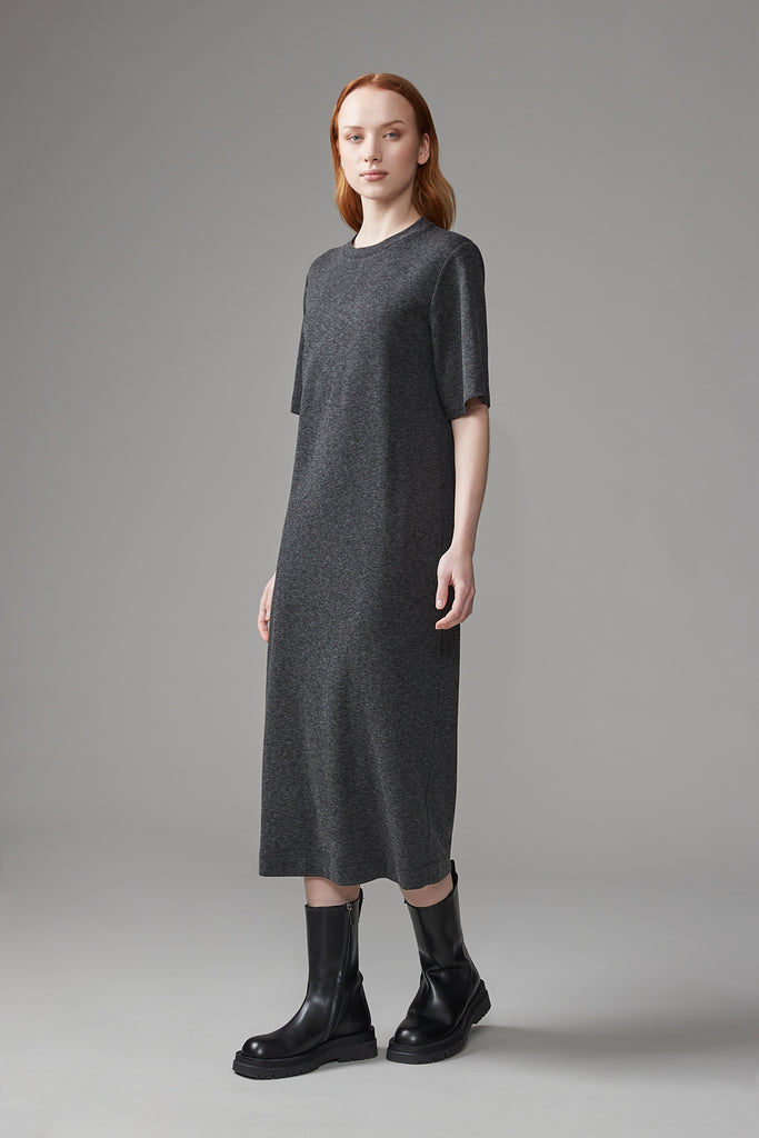 Viscose and wool jersey long dress  