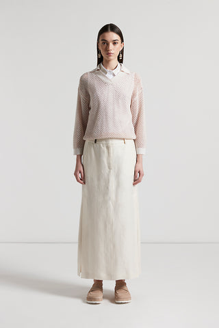 Plain-coloured pure linen long skirt