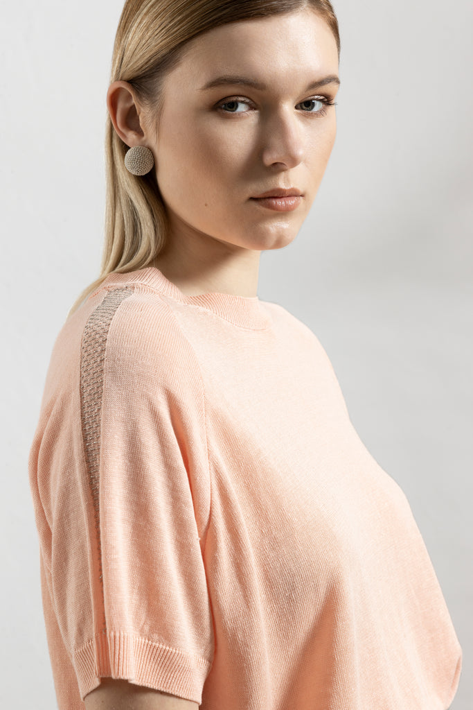 Linen and cotton crepe sweater with Punto Luce  