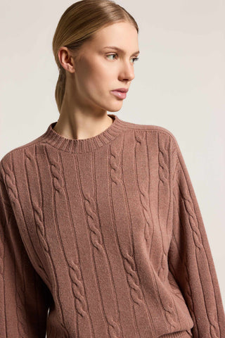Maglia a trecce in lana, seta, cashmere e lamé