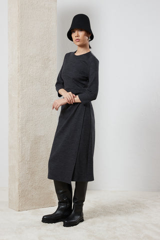 Fluid wool-cotton jersey midi dress  