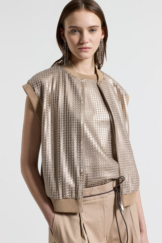 Crepe vest with sequin embroidery