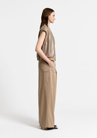 Cotton gabardine palazzo trousers with pleats
