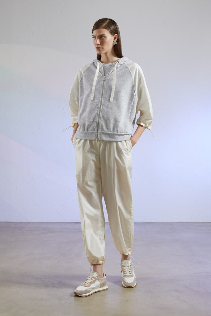 Dual fabric reverse fleece and technical poplin sweatshirt  