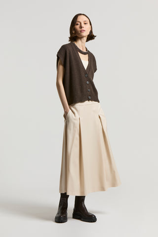 Fluid wool twill midi skirt