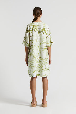 Printed linen canvas midi dress