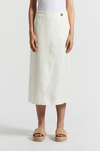 Plain pure linen gabardine wrap skirt