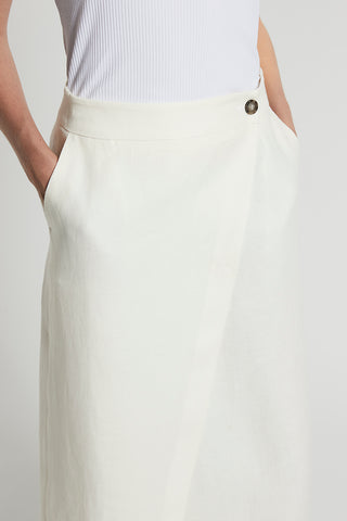 Plain pure linen gabardine wrap skirt