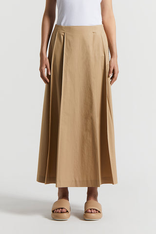 Lightweight stretch cotton satin long skirt