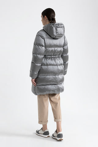 WR nylon twill long hooded down coat  