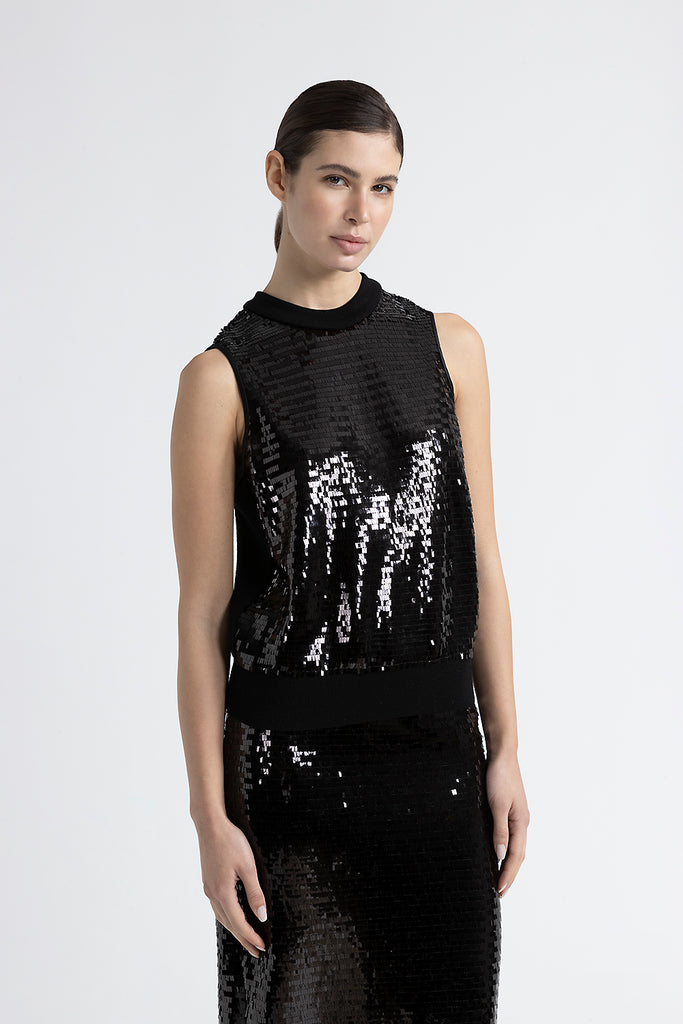 Wool and sequin mesh top  