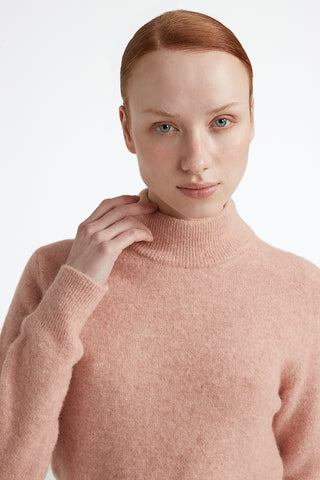 Funnel neck sweater in alpaca yarn and stretch wool  