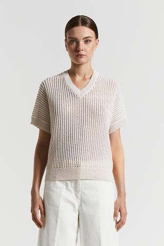 Tricot sweater in wet-effect viscose webbing