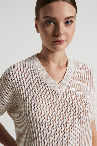 Tricot sweater in wet-effect viscose webbing