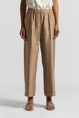 Shiny viscose-linen gabardine trousers