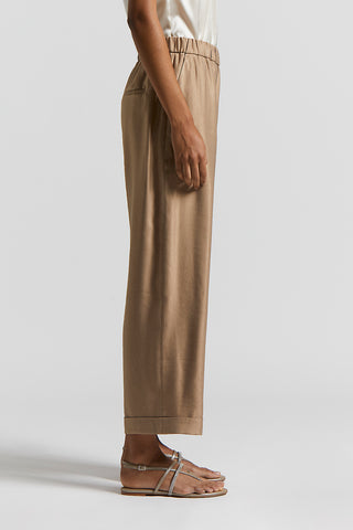 Shiny viscose-linen gabardine trousers