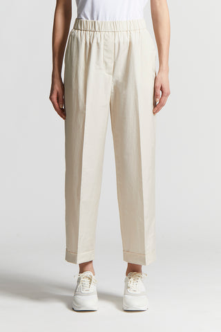 Cotton-blend poplin trousers with elastic band