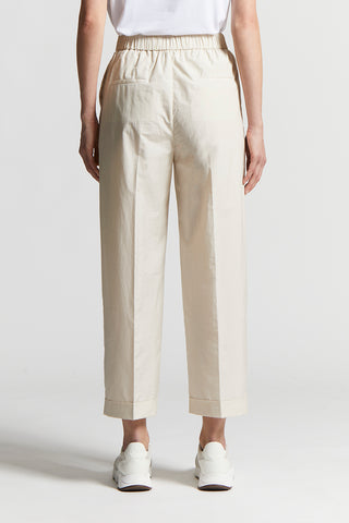 Cotton-blend poplin trousers with elastic band