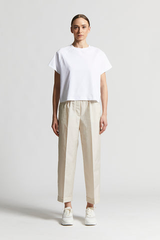 Cotton-blend poplin trousers with elastic band