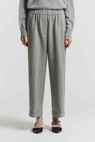 Carded cashmere wool gauze trousers
