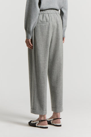 Carded cashmere wool gauze trousers