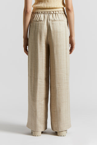 Pinstriped technical linen trousers with elasticated waist