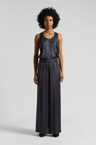 Viscose satin trousers with elastic waist