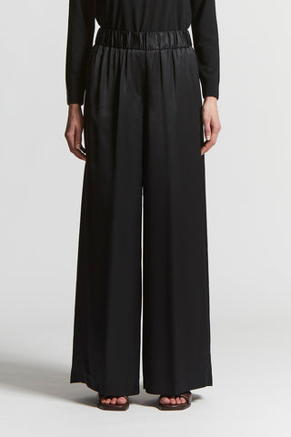 Viscose satin trousers with elastic waist