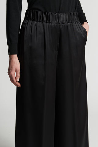 Viscose satin trousers with elastic waist